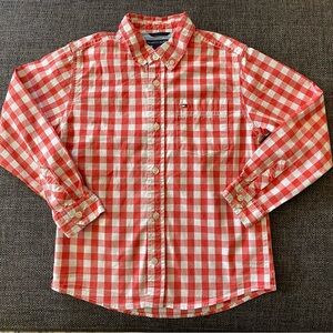 Tommy Hilfiger Kids Red and White Checkered Button-Up Shirt, Boys 7, Gingham